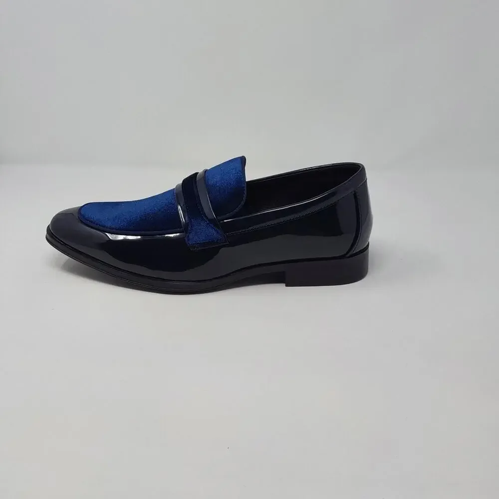 Bruno Marc Mens 8 Blue Velvet Patent Dress Loafers Tuxedo Shoes SBLS2407M
